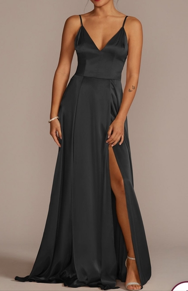 David's Bridal Dresses & Skirts - Glamorous Black Satin Bridesmaid Gown